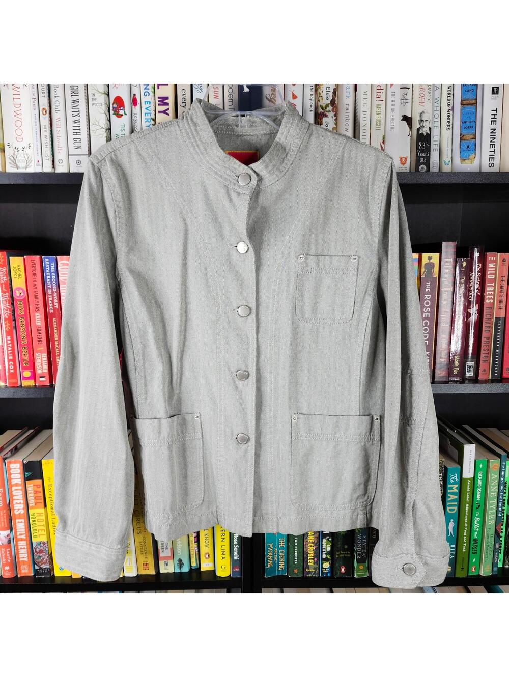 Isaac Mizrahi Gray Herringbone Cotton Jacket Size L